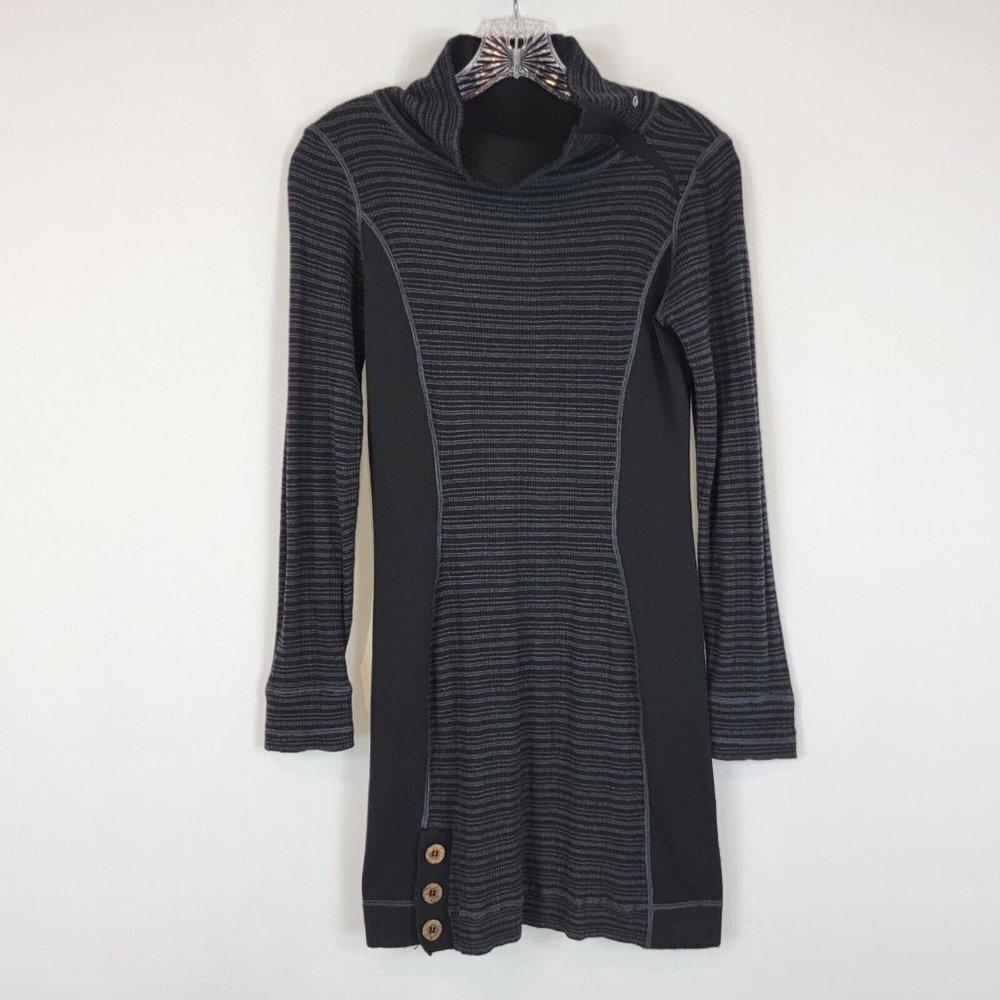 Prana Coal Kelland Turtleneck Wool Blend Sweater Dress Womens Size XS Black Gray